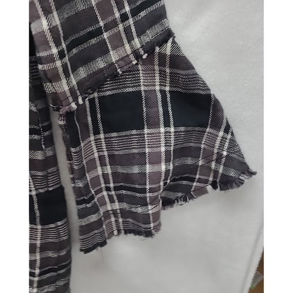 We The Free Woven Black Plaid Button Up Oversized Top Bell Sleeves Pockets Small - Picture 5 of 13